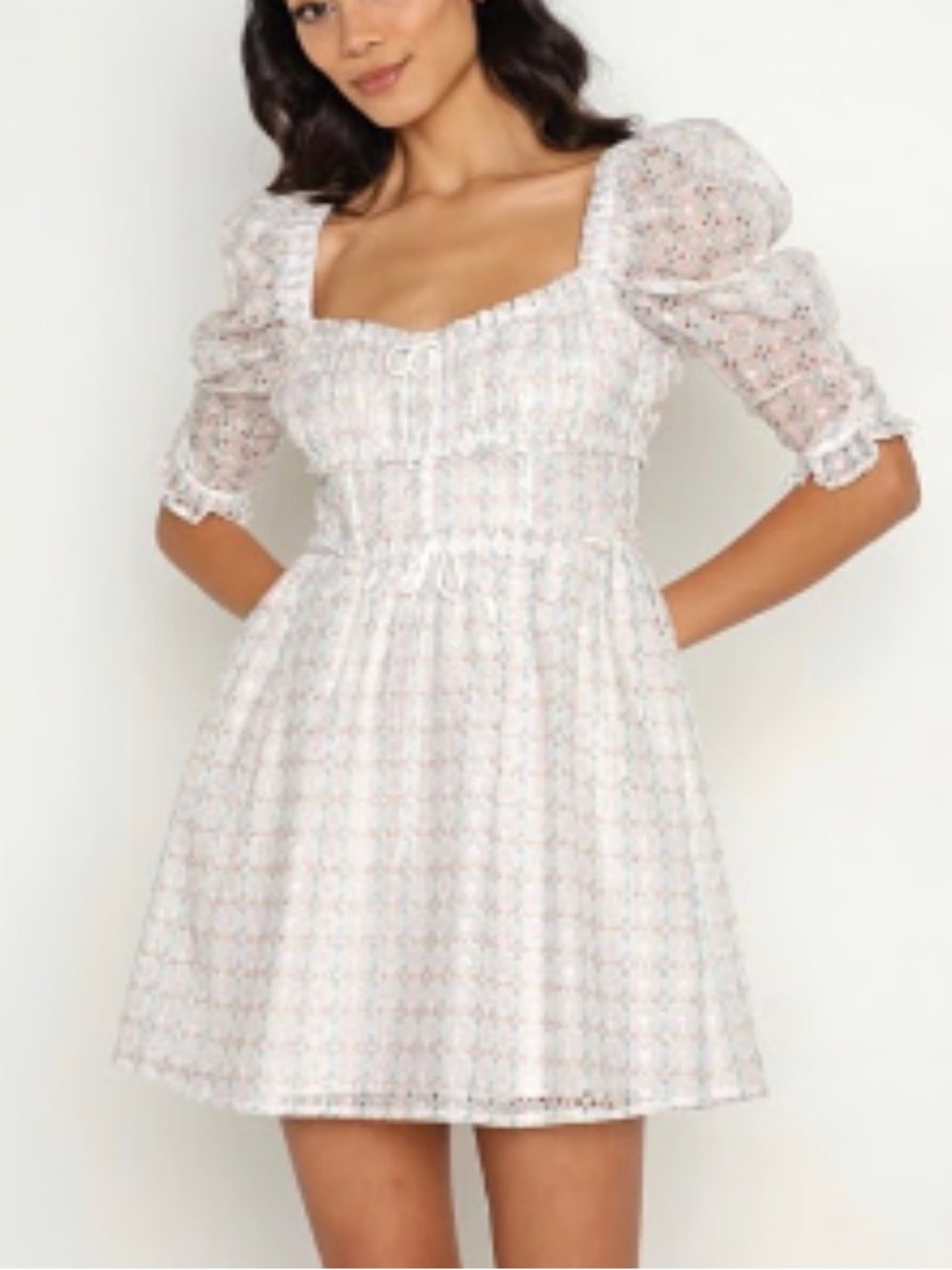 For Love and Lemons The Libby Smocked Square-Neck Puff Sleeve Dress